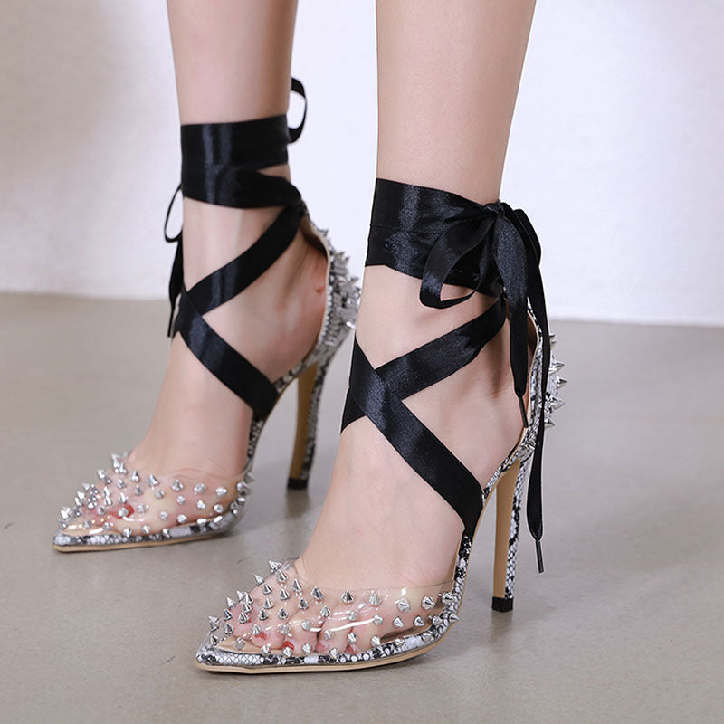 Clear high-heeled sandals