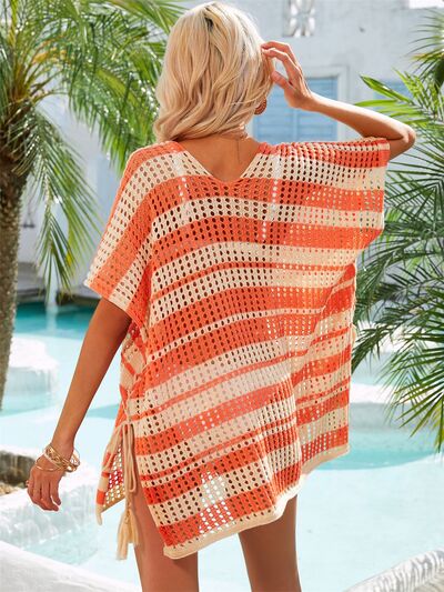 (Copy) Tassel Openwork Striped V-Neck Cover Up