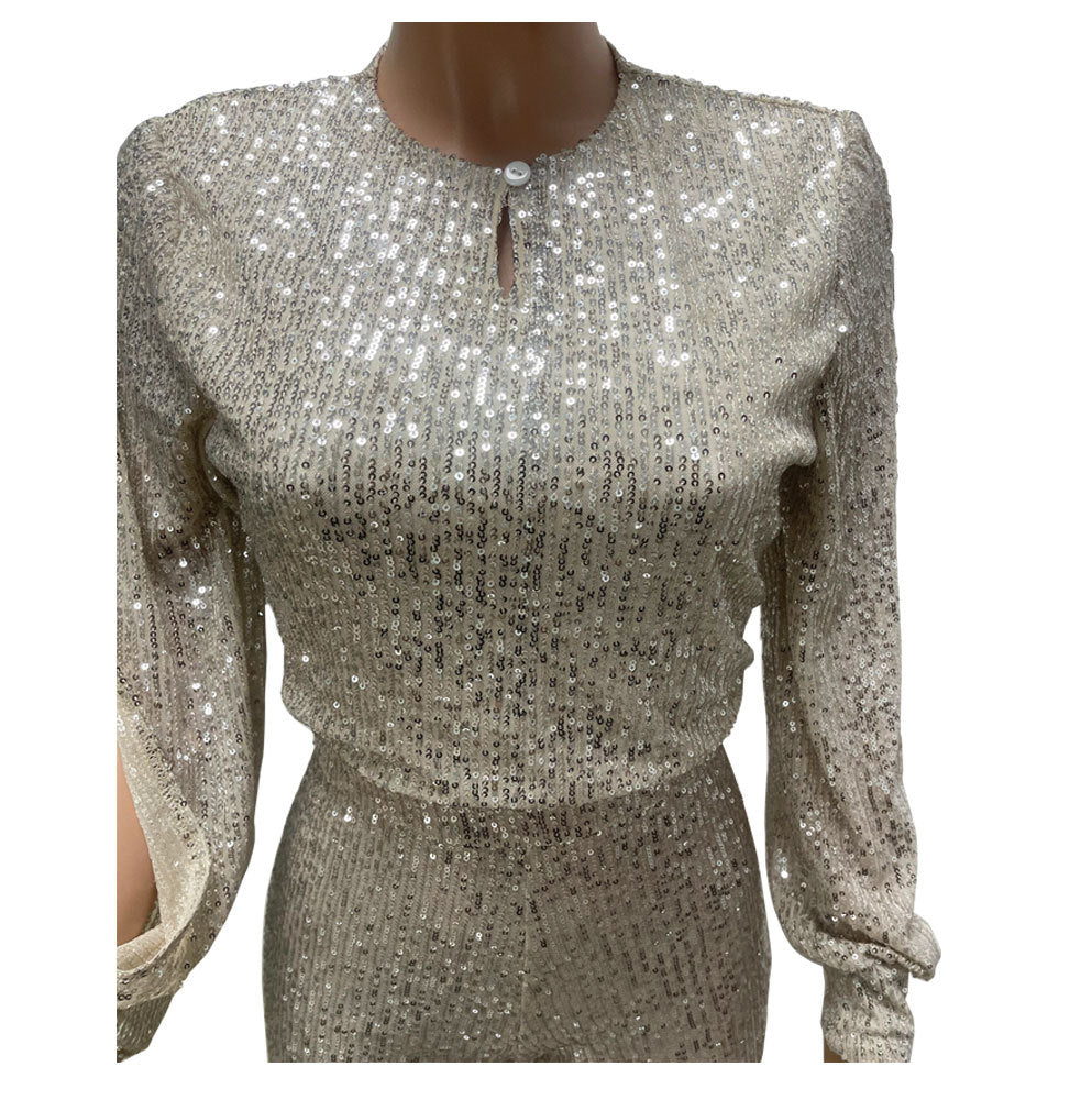 Sequined Long Sleeve Sequined Casual Jumpsuit