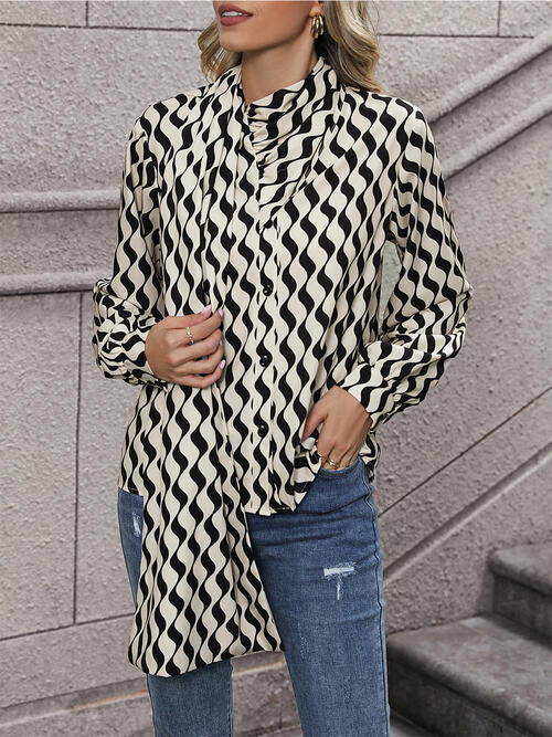 Printed Statement Neck Buttoned Blouse