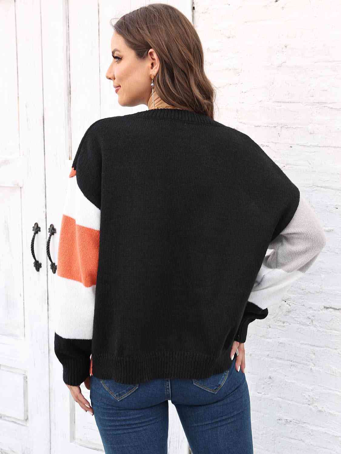 Color Block Round Neck Sweater