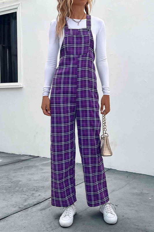 Plaid Straight Leg Overalls